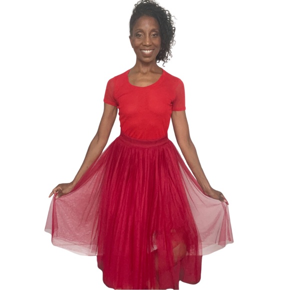 FRNCH•SIZE S•RED•SHEER MIDI SKIRT